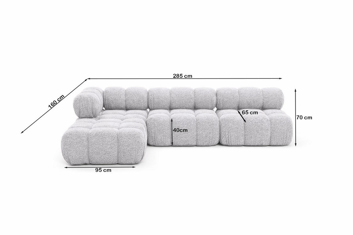 ECKSOFA L-Form Modulare, Bouclé-Stoff Abriamo, Hellgrau, Links, Selia - Hellgrau, Holz (285/160cm) - Kaiser Möbel