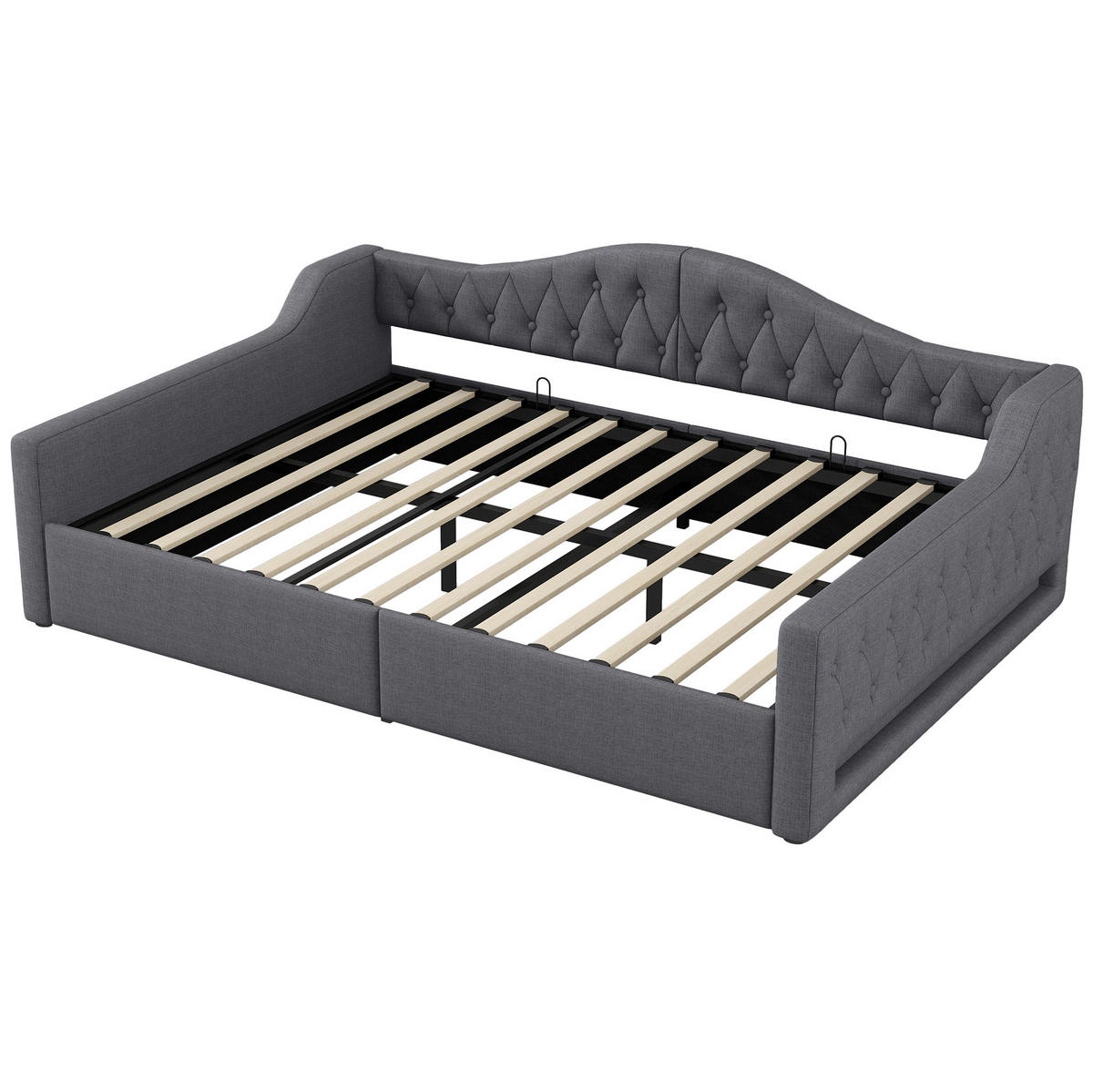 TAGESBETT 140/200 cm mit LED-Beleuchtung, Stauraum und Leinenpolsterung, Grau - Grau, Holzwerkstoff (140/200cm) - Redom