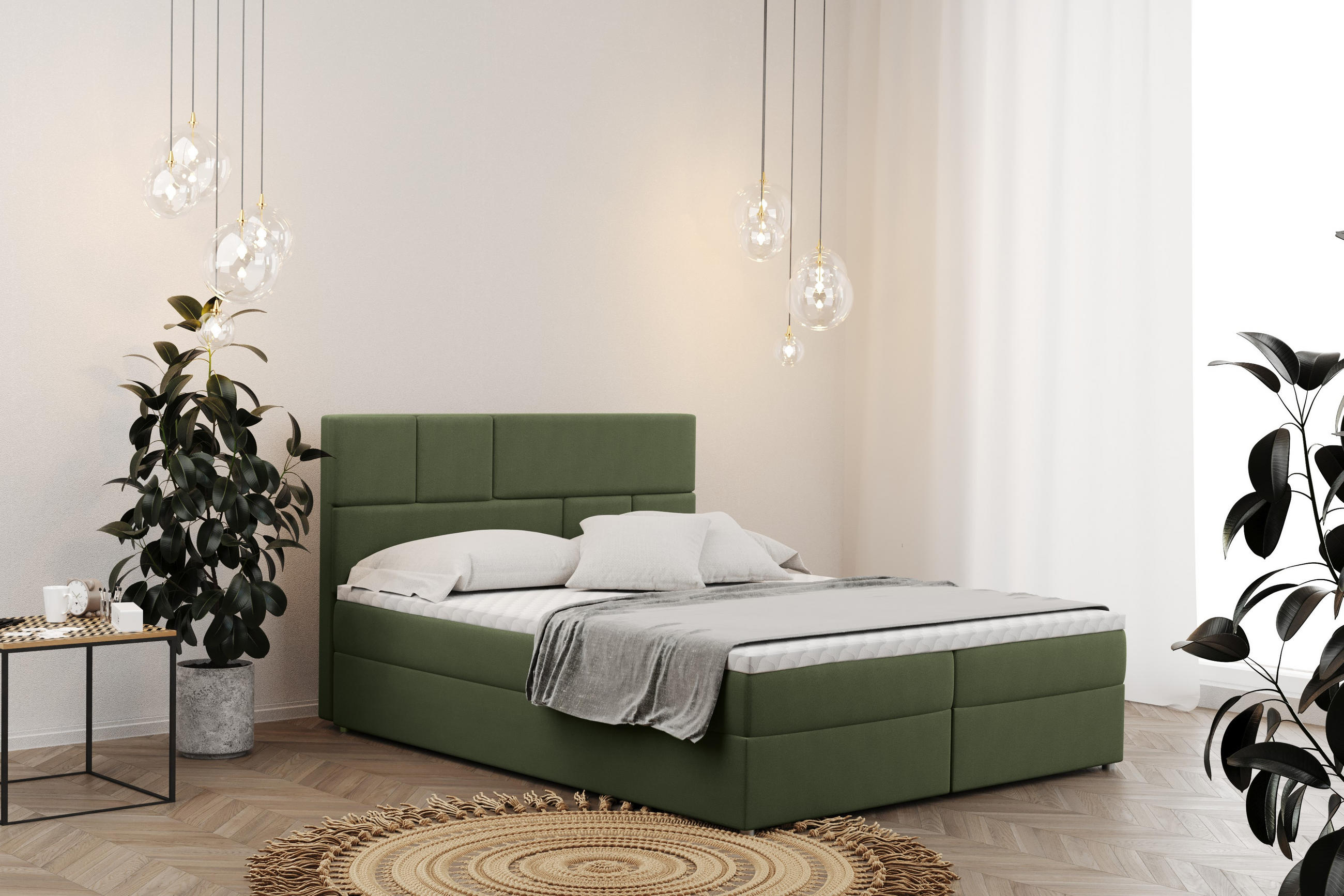 BOXBETT Mit Bettkasten Und Matratze BALI Stoff Mat Velvet Olive 120x200 cm H3-Bonell - Olivgrün, Holz/Holzwerkstoff (120/200cm) - Kaiser Möbel