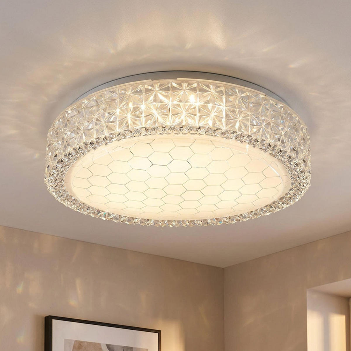 LED DECKENLEUCHTE Metall Silber Kristalloptik - Silberfarben, Metall (28/28/9cm)