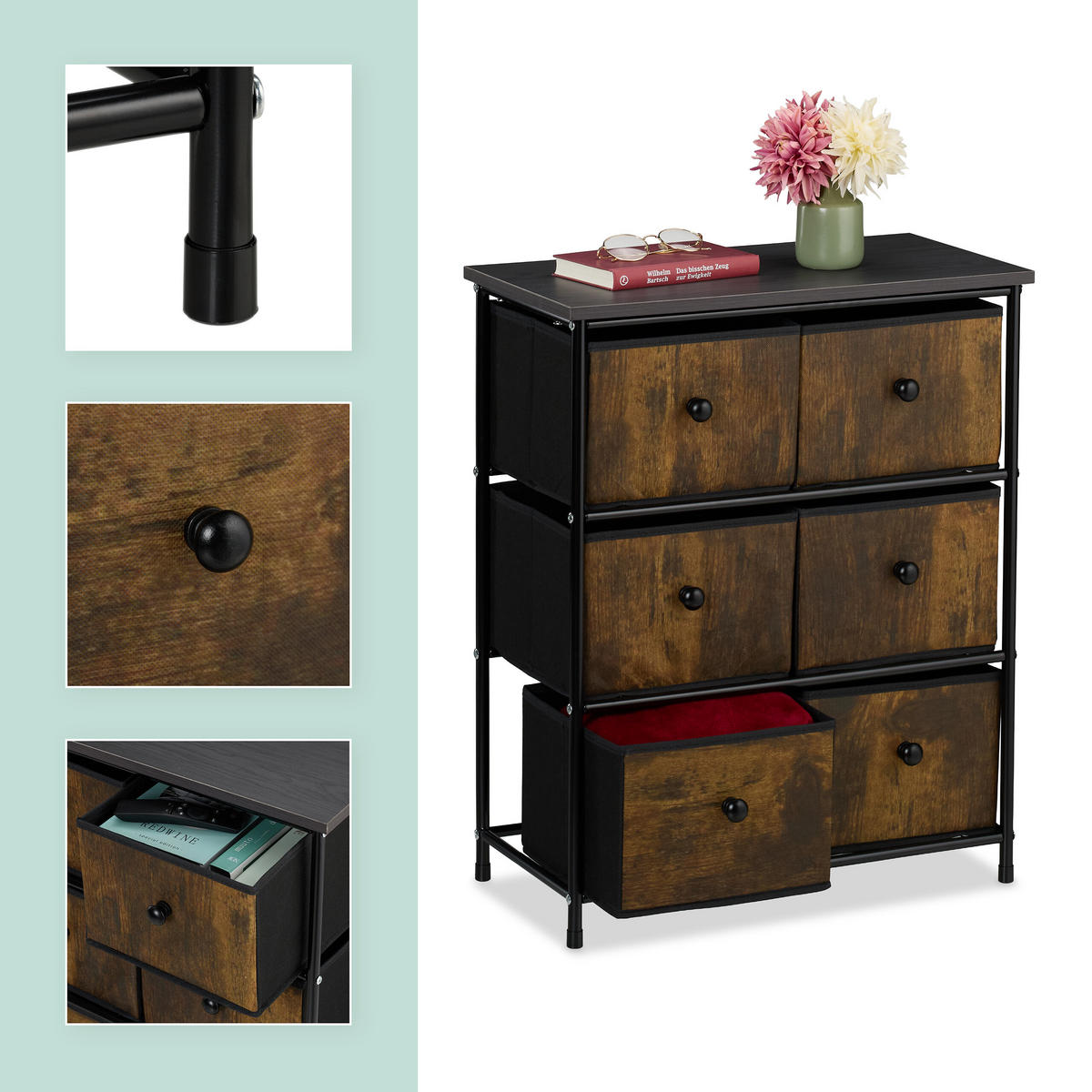 KOMMODE - Multicolor/Schwarz, Holz/Holzwerkstoff (60/73/32cm) - Relaxdays