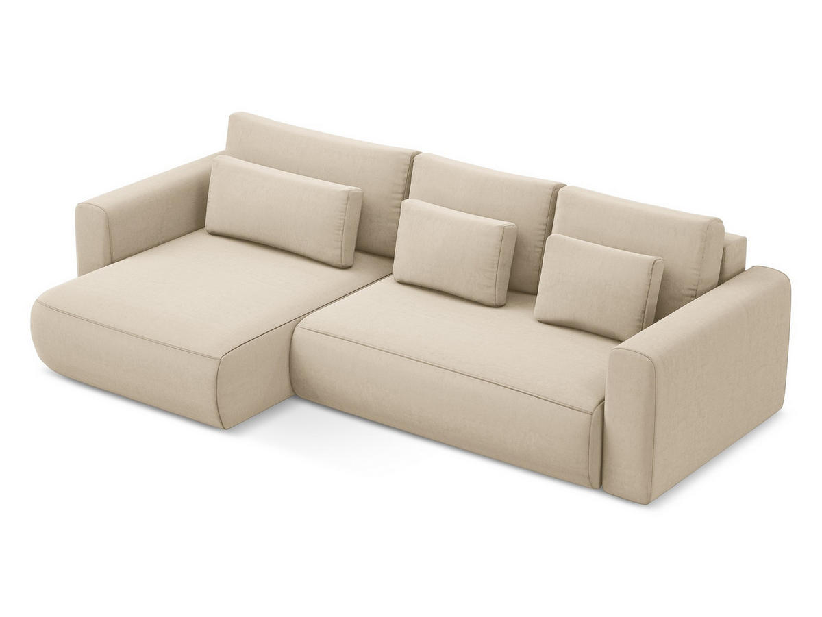 ECKSOFA mit Schlaffunktion Samt Stoff Beige - Beige/Creme, Kunststoff/Textil (149/278cm) - Makamii