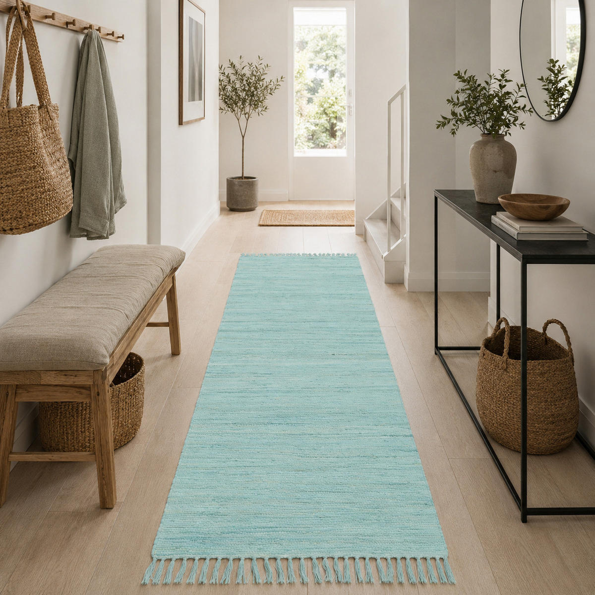 BAUMWOLLE NATUR TEPPICH LÄUFER JOLLY COTTON - Hellblau, Textil (70/250cm) - Pergamon