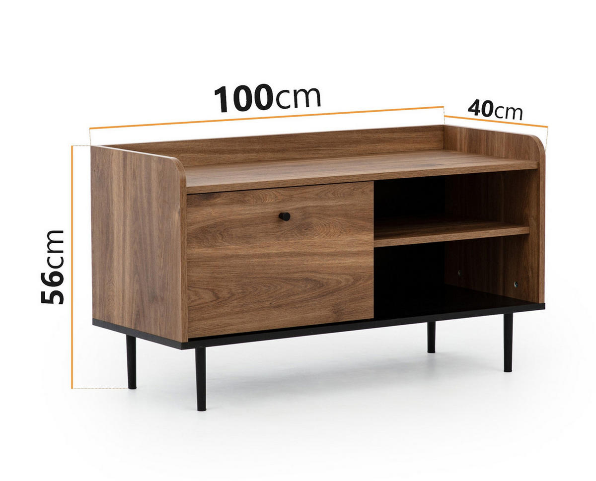 TV-LOWBOARD Nero 100 cm breite mit Metallfüße - Hellbraun/Schwarz, Holzwerkstoff/Metall (100/56/40cm) - Ravio