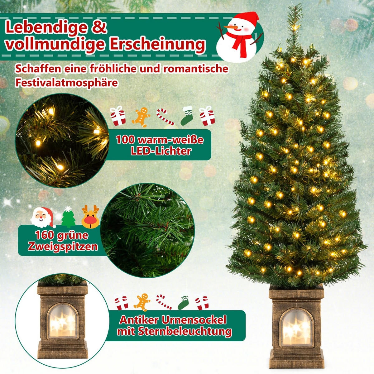 WEIHNACHTSBAUM Tannenbaum im Topf mit 3 Lichtmodi 120 cm grün - Grün, Kunststoff (120cm) - COSTWAY