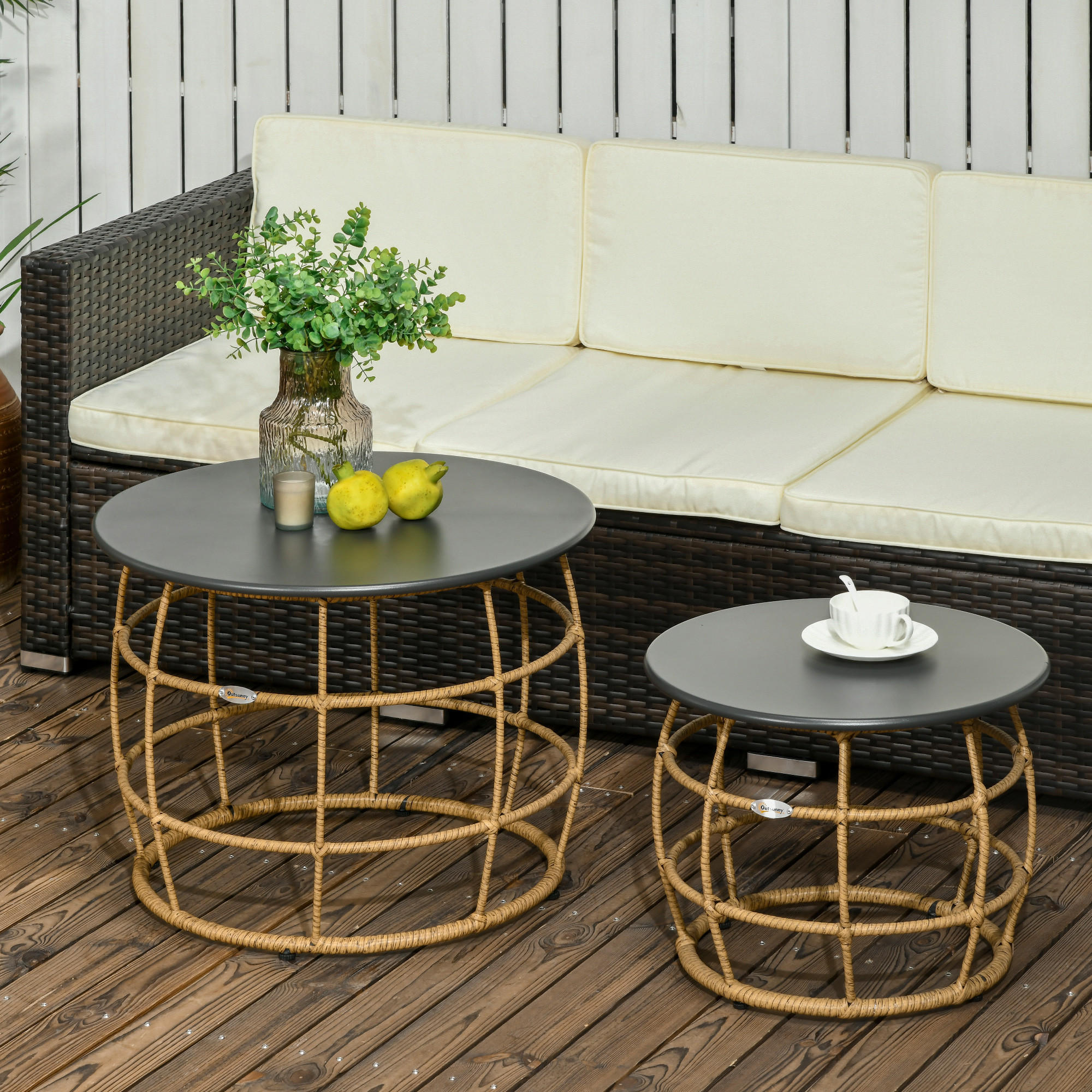 BEISTELLTISCH 2er-Set, Ø46+Ø60 cm, Sand - Sandfarben, Kunststoff - Outsunny
