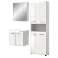 BADMÖBEL-SET 3-teilig in weiß Hochglanz inkl. Waschbecken 135 x 185 cm Cover - Weiß Hochglanz/Silberfarben, Holzwerkstoff/Kunststoff (135/185/46cm) - Inn.Furn