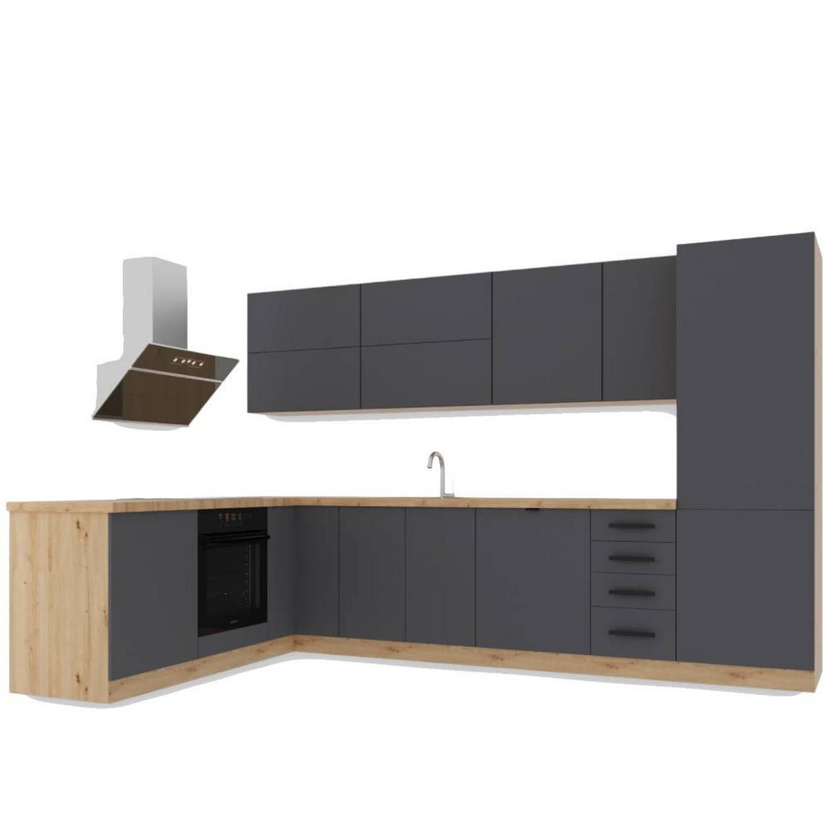 WINKELKÜCHE 330 x 210 cm Langen K53-M330 in Grau/Matt - Grau, Holz (330/212/210cm)