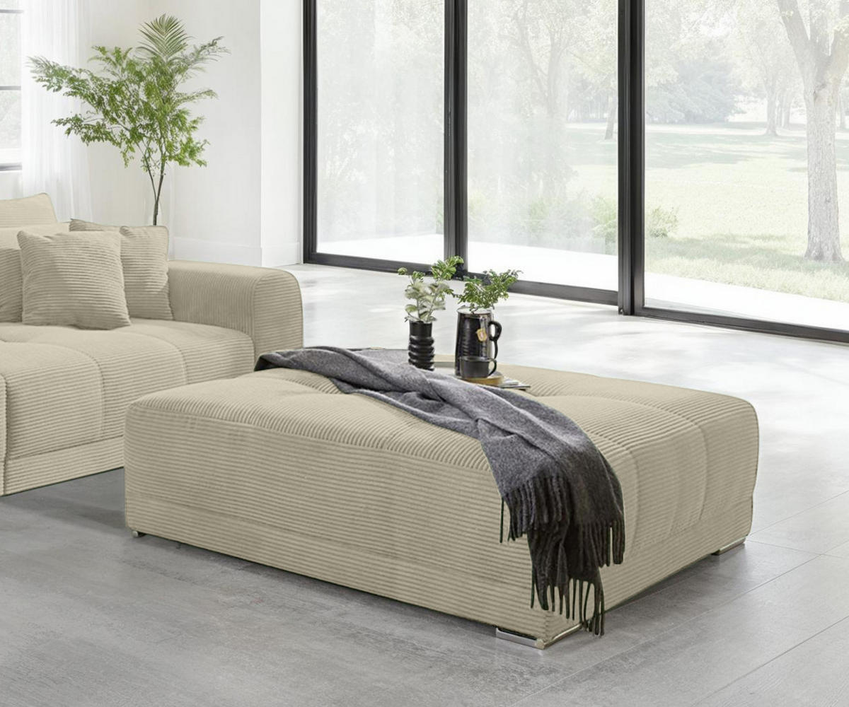 XXL-HOCKER Federkern B120/T120/H39 cm (passend zum BIG-SOFA) Cord Beige Grau / 15177 - Chromfarben/Greige, Textil/Metall (120/39/120cm) - luma-home
