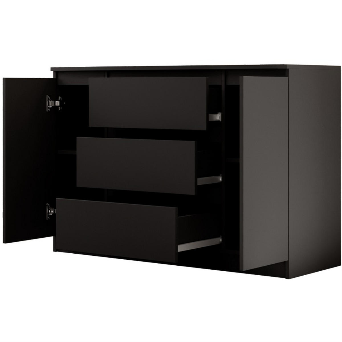 KOMMODE Lemon 120 cm mit zwei Türen und drei Schubladen Schwarzmatt - Schwarz, Holzwerkstoff (120/78/39cm) - Beautysofa