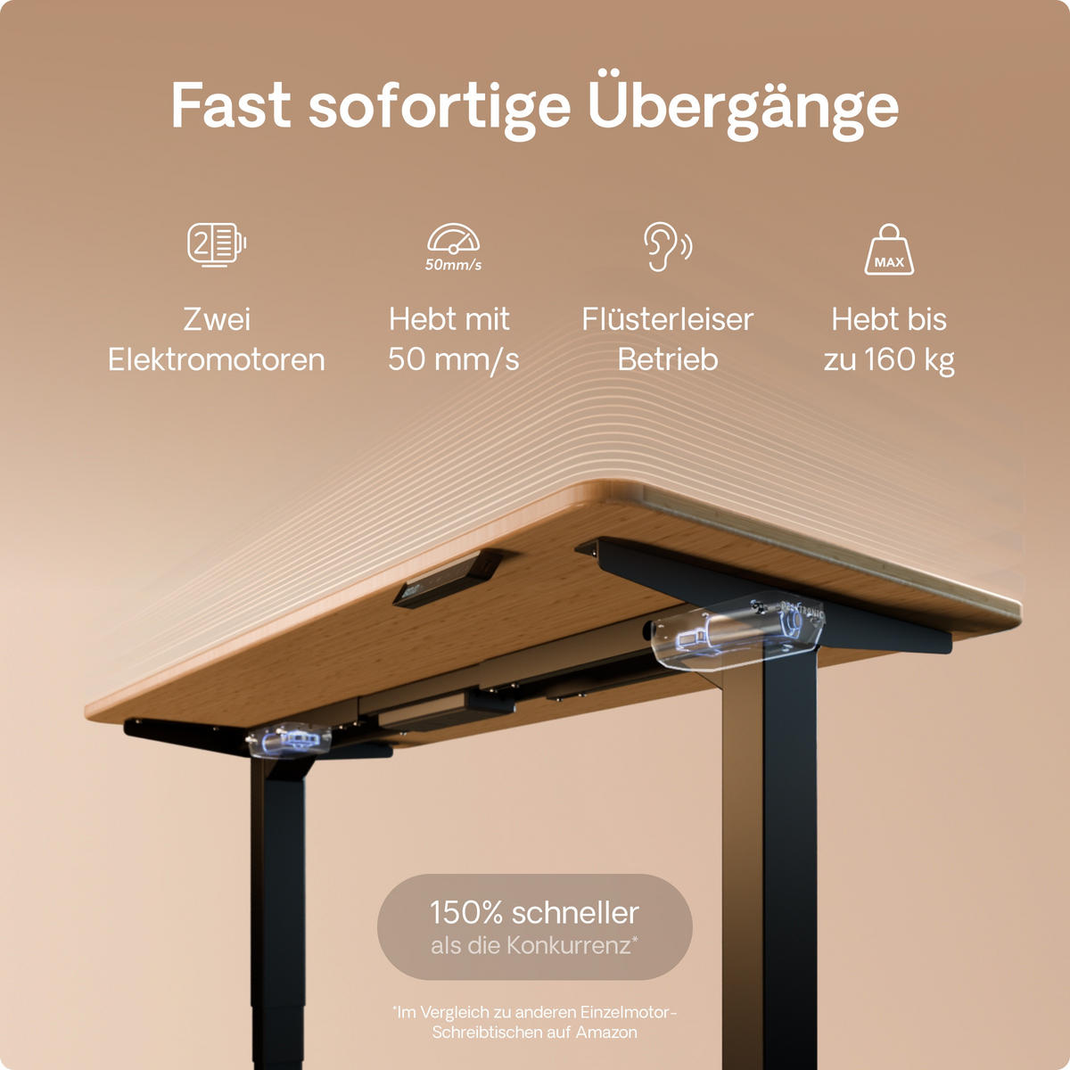SCHREIBTISCH Elektrisch Höhenverstellbarer HomePro 120x60cm Schwarz/Bambus mit Memory-Funktion, Anti-Kollisions Technologie - Hellgelb/Schwarz, Holz (60/120/63.5cm) - Desktronic