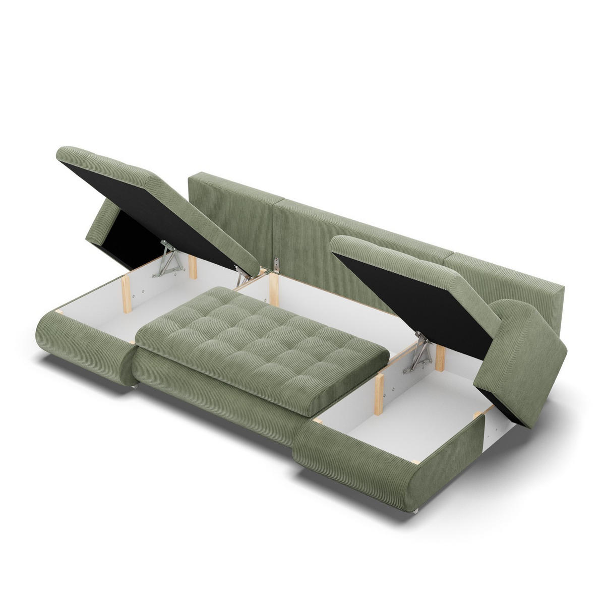 U-SOFA MIT SCHLAFFUNKTION FORESTA, Cord - Grün - Grün, Textil (302/89/159cm)