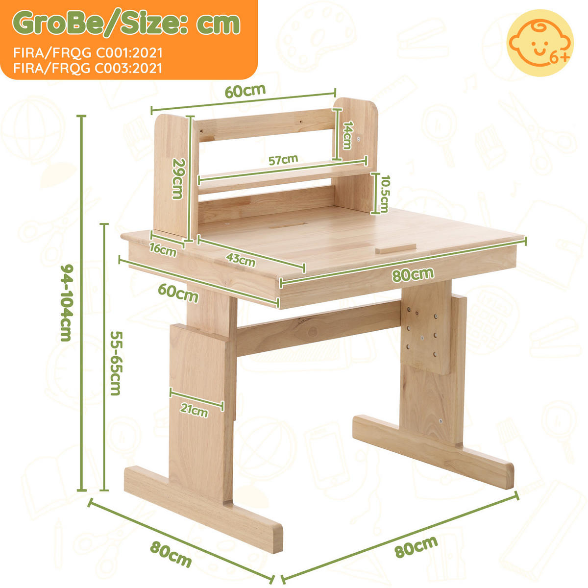 SCHREIBTISCH Natur 80/94/80 cm höhenverstellbar mit klappbarer Tischplatte - Naturfarben, Holz (80/94/80cm) - PANGIVO