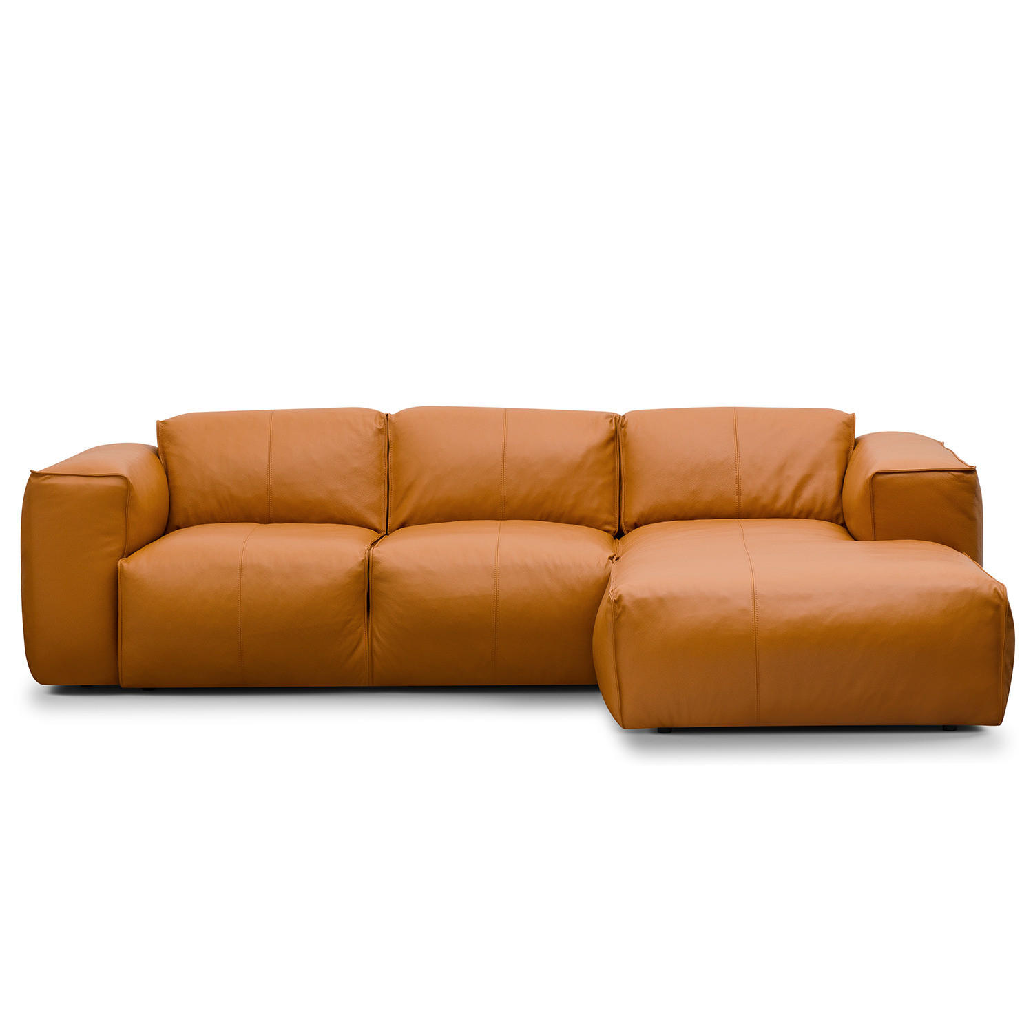 3-SITZER ECKSOFA mit Longchair - Cognac/Schwarz, Leder (251/173cm) - home24