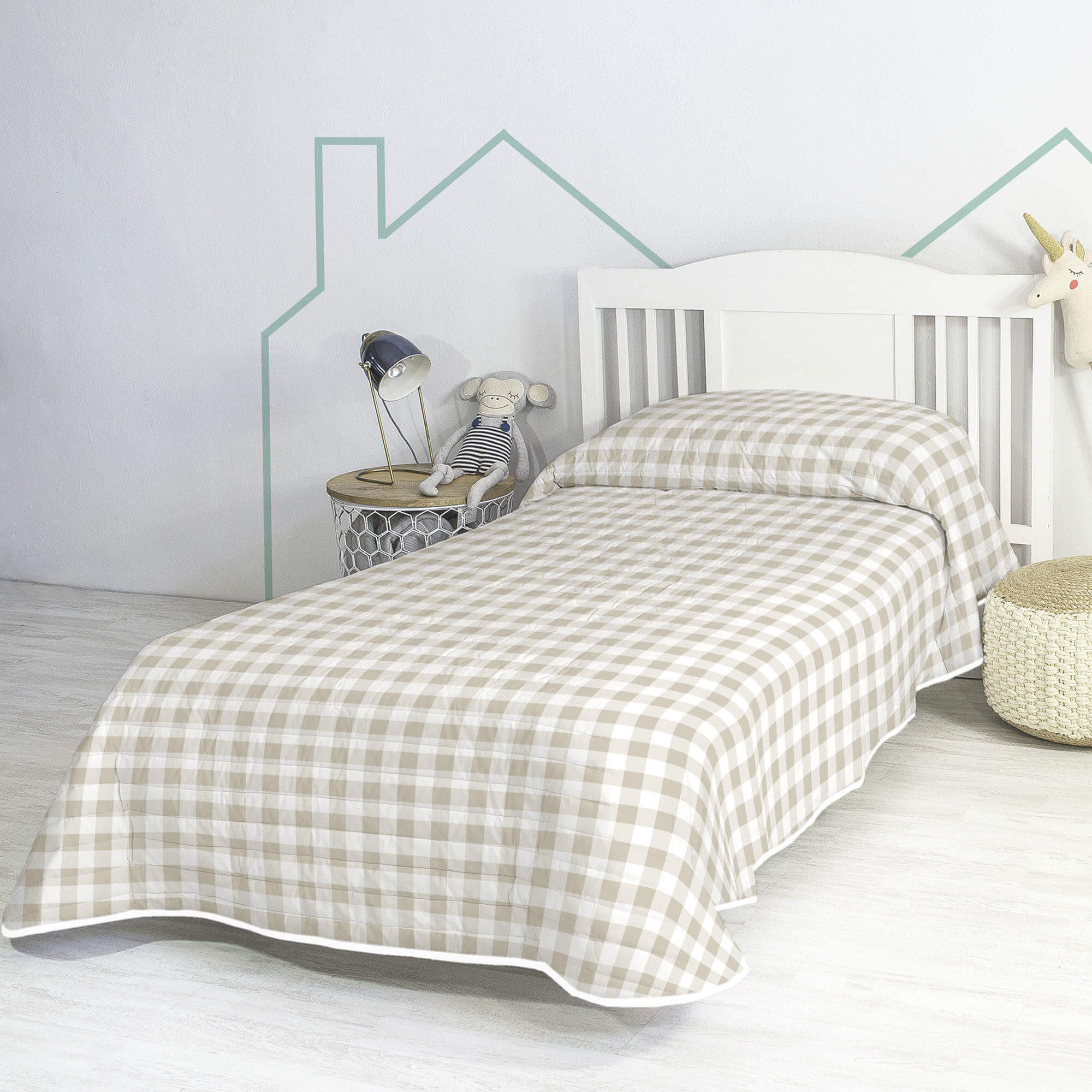 TAGESDECKE vichy 180x260 cm (bett 80/90/105) beige - Beige, Textil (180/260cm) - Happy Friday