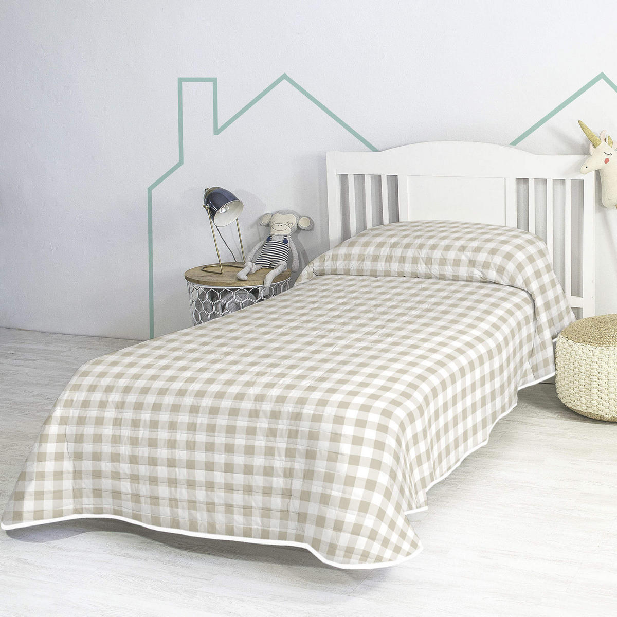 TAGESDECKE vichy 180x260 cm (bett 80/90/105) beige - Beige, Textil (180/260cm) - Happy Friday