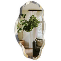 SPIEGEL 90x45 cm asymmetrisch mit Druck - Wellenmuster - Transparent, Glas (45/90/0.4cm) - TULUP