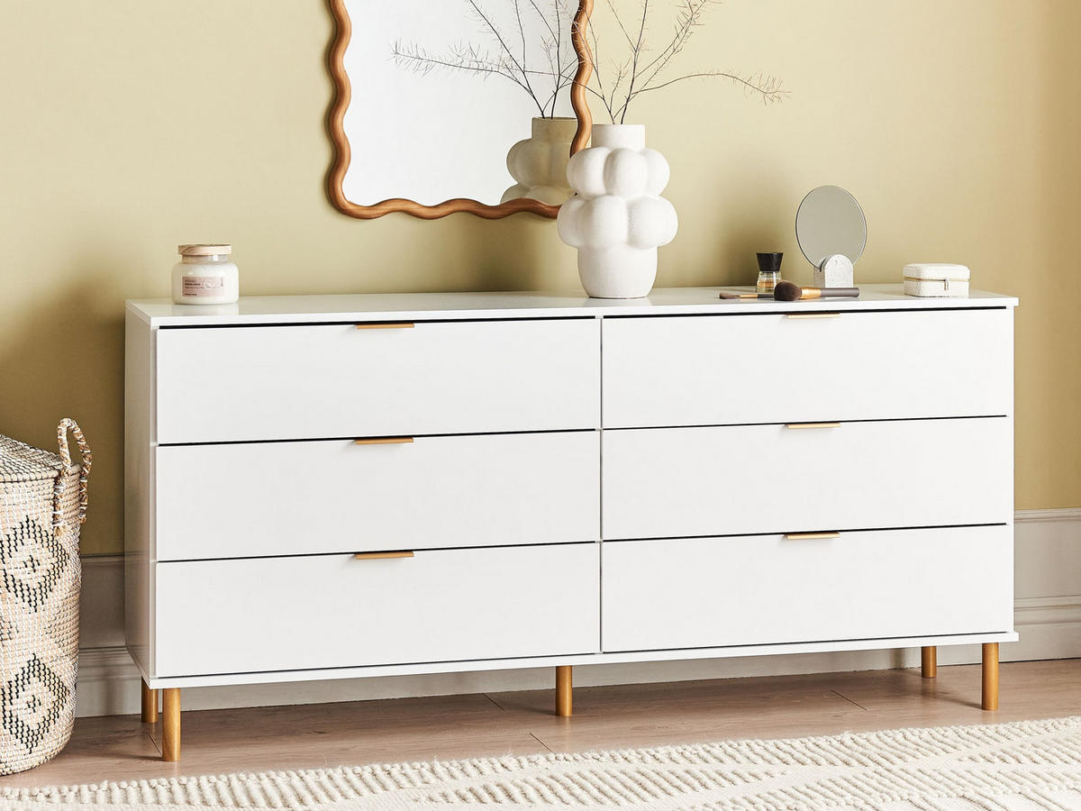 KOMODA s 6 zásuvkami Bílá Walpole - bílá, kompozitní dřevo (158/76/40cm) - Beliani