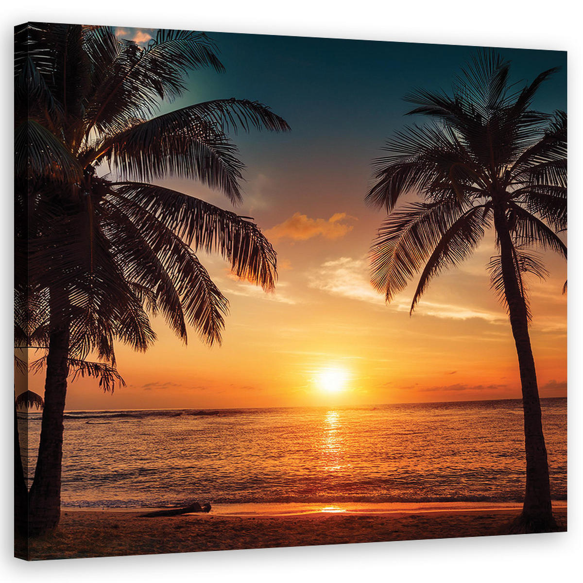WANDBILD sonnenuntergang strand palmen - Orange, Textil (50/50cm) - Feeby