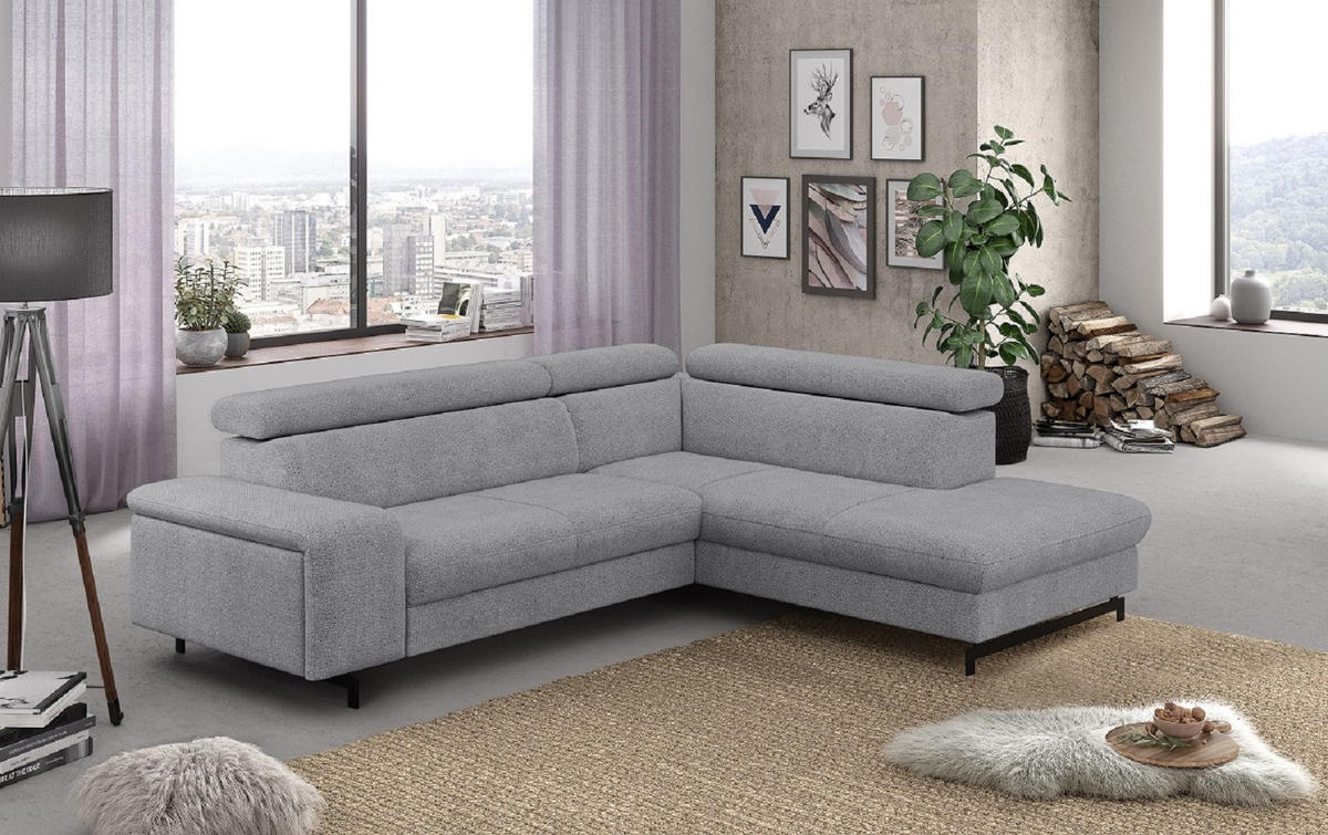 ECKSOFA mit Schlaffunktion und Bettkasten - Silberfarben/Schwarz, Kunststoff/Textil (215/262cm) - Cotta