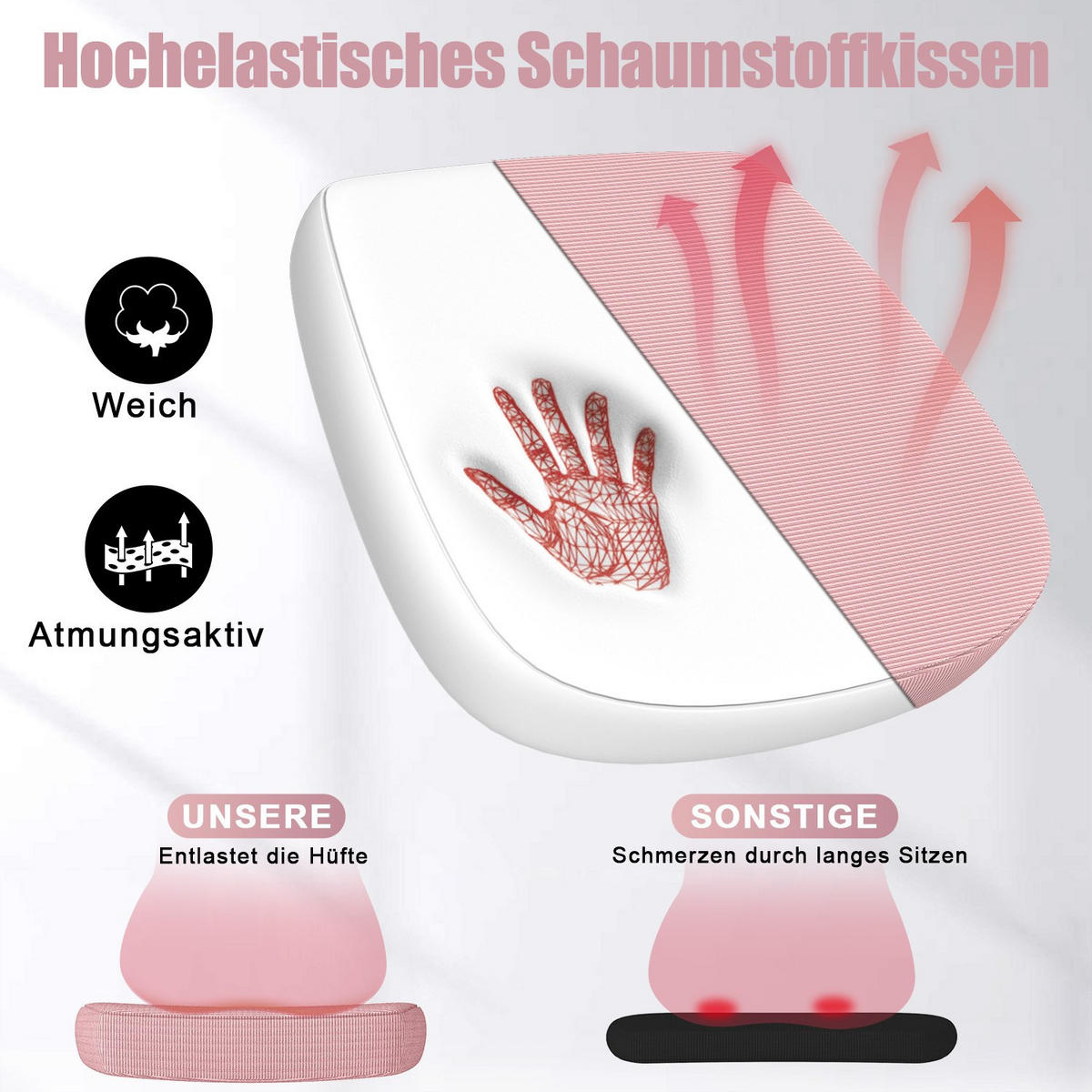 BÜRODREHSTUHL ergonomisch, mittelhohe Rückenlehne, klappbare Armlehnen – Rosa - Pink, Metall (50/102/50cm) - Rattantree