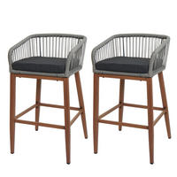 GARTENSTUHL 2er-Set HxBxT 92x51x53cm Sitzhöhe 76cm Hellgrau Kissen Dunkelgrau Seilgeflecht Metall Holz-Optik - Hellgrau, Metall (51/92/53cm) - PROREGAL