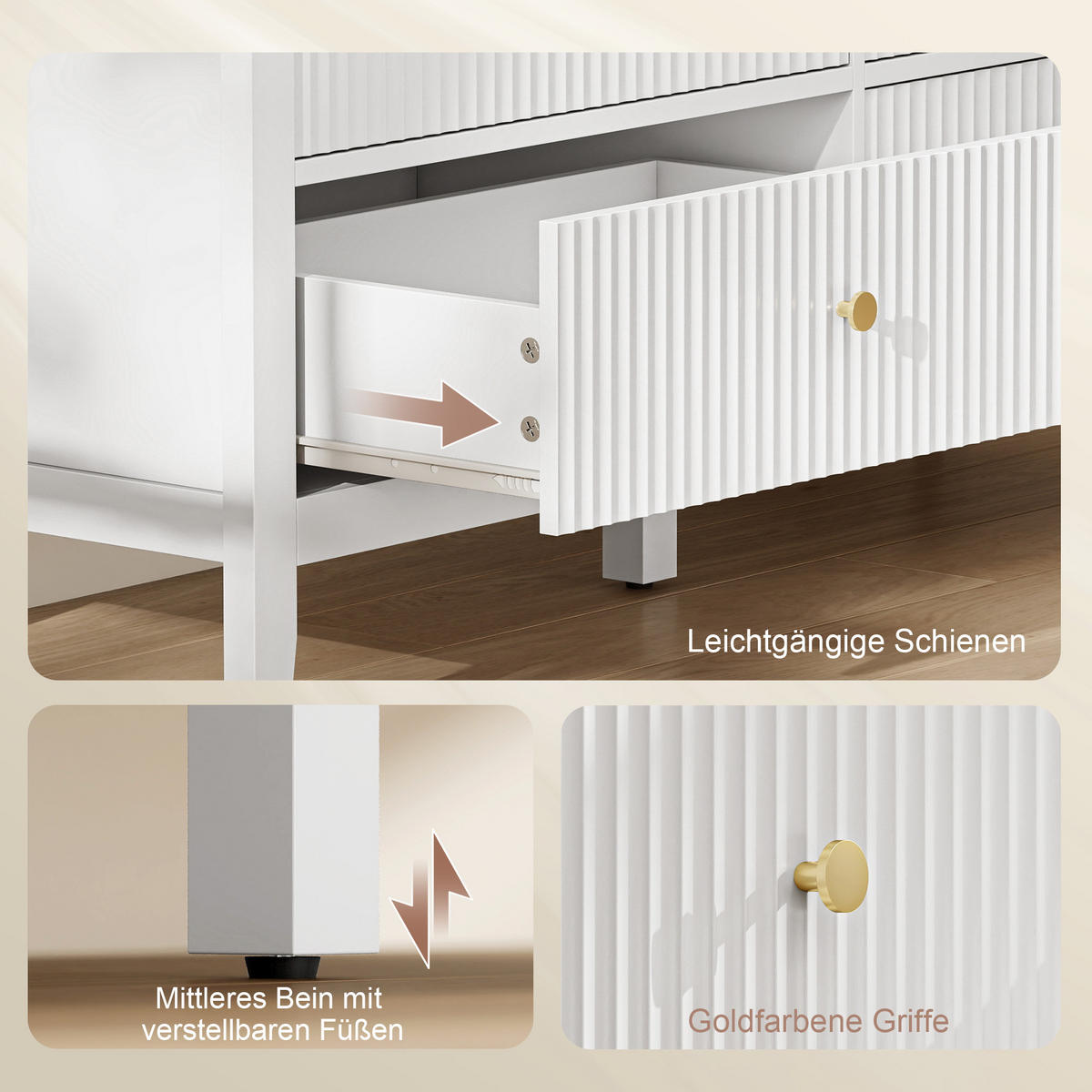 KOMMODE mit 6 Schubläden Weiß 100/40/78 cm - Goldfarben/Weiß, Holzwerkstoff/Metall (40/78/100cm) - HOMCOM