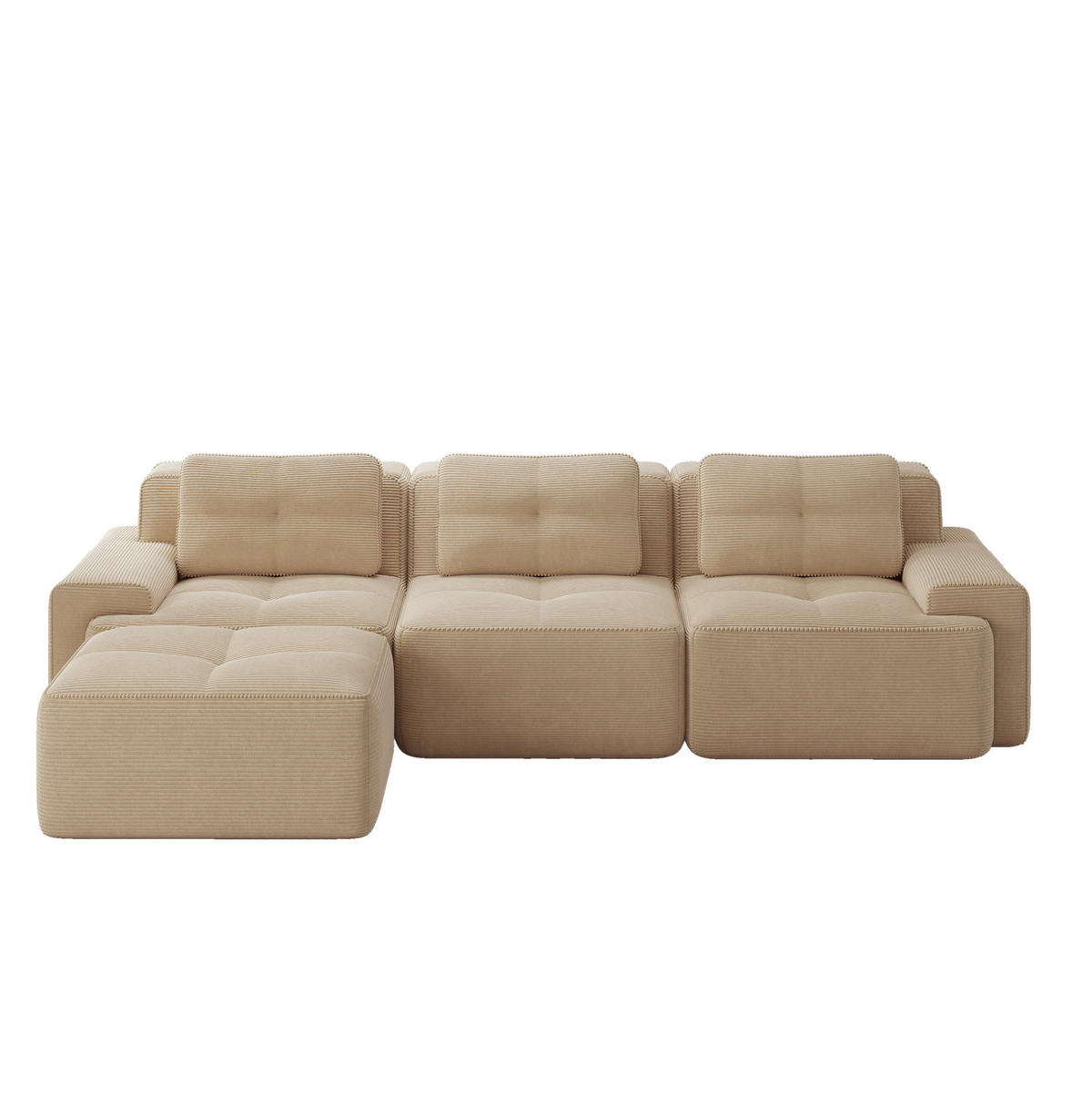ECKSOFA 293/177/69 cm beige aus Cord mit Tiefsitz, Ottomane und montagefreiem Design - Beige, Textil (177/293cm) - OKWISH
