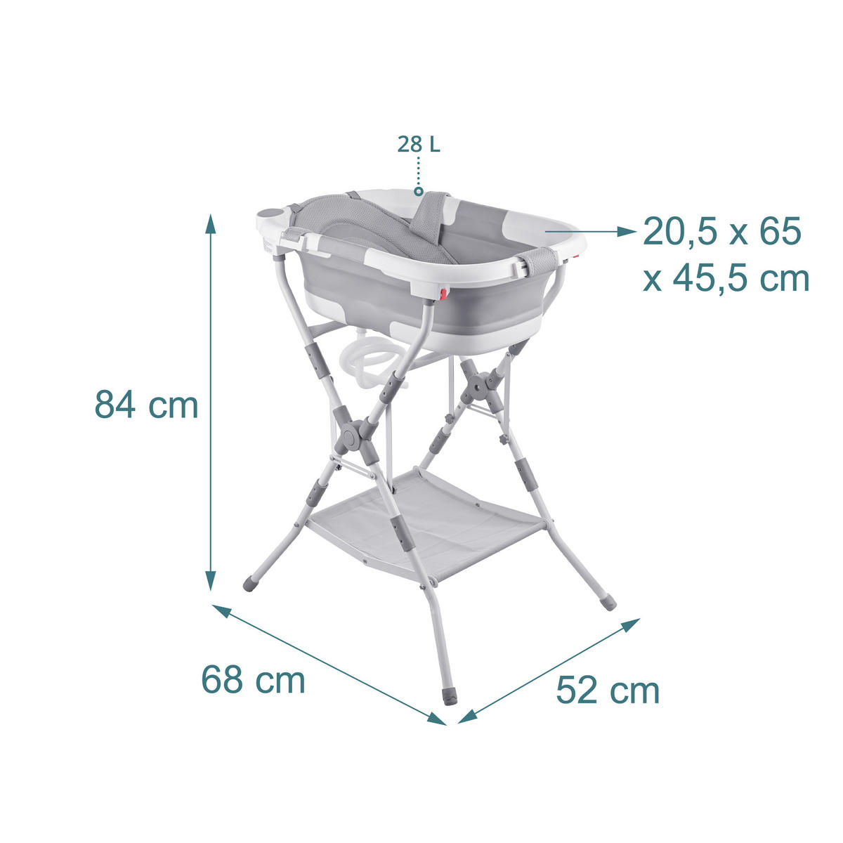 BABYBADEWANNE Grau Weiß faltbar mit Gestell - Multicolor, Kunststoff/Metall (68/52cm) - Relaxdays