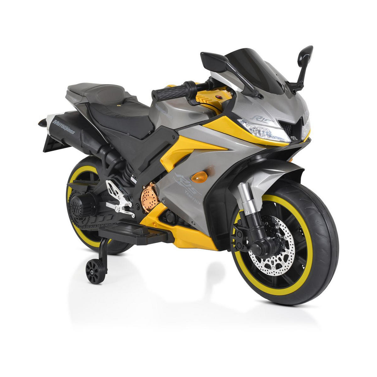 ELEKTROMOTORRAD Motocross grau MP3-Funktion Bluetooth Stützräder Lichter - Grau, Kunststoff (120/60/74cm) - Moni