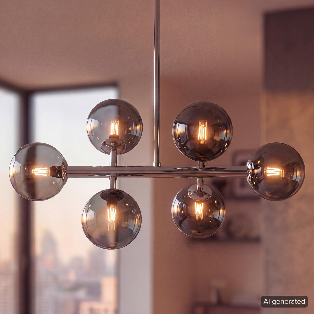 DECKENLEUCHTE - Metall / Glas - 6-flammig - Transparent/Grau, Glas/Metall (33/60/70cm) - home24