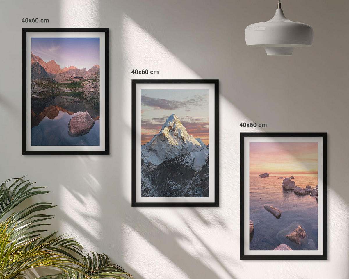 BILDER SET 3er Set - 40x60 cm Schwarzer Rahmen - Berglandschaften im Hintergrund - Schwarz, Kunststoff (40/60cm) - TULUP