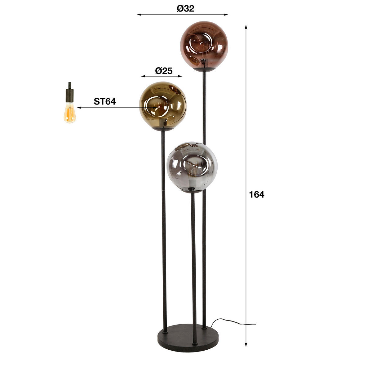 TISCHLEUCHTE Stellar Schwarz 32/32/164 cm - Schwarz, Glas (32/32/164cm) - Hoyz Collection
