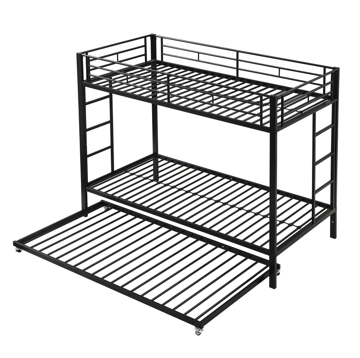 ETAGENBETT 90/200 cm schwarz aus Metall mit Ausziehbett - Schwarz, Metall (90/200cm) - OKWISH