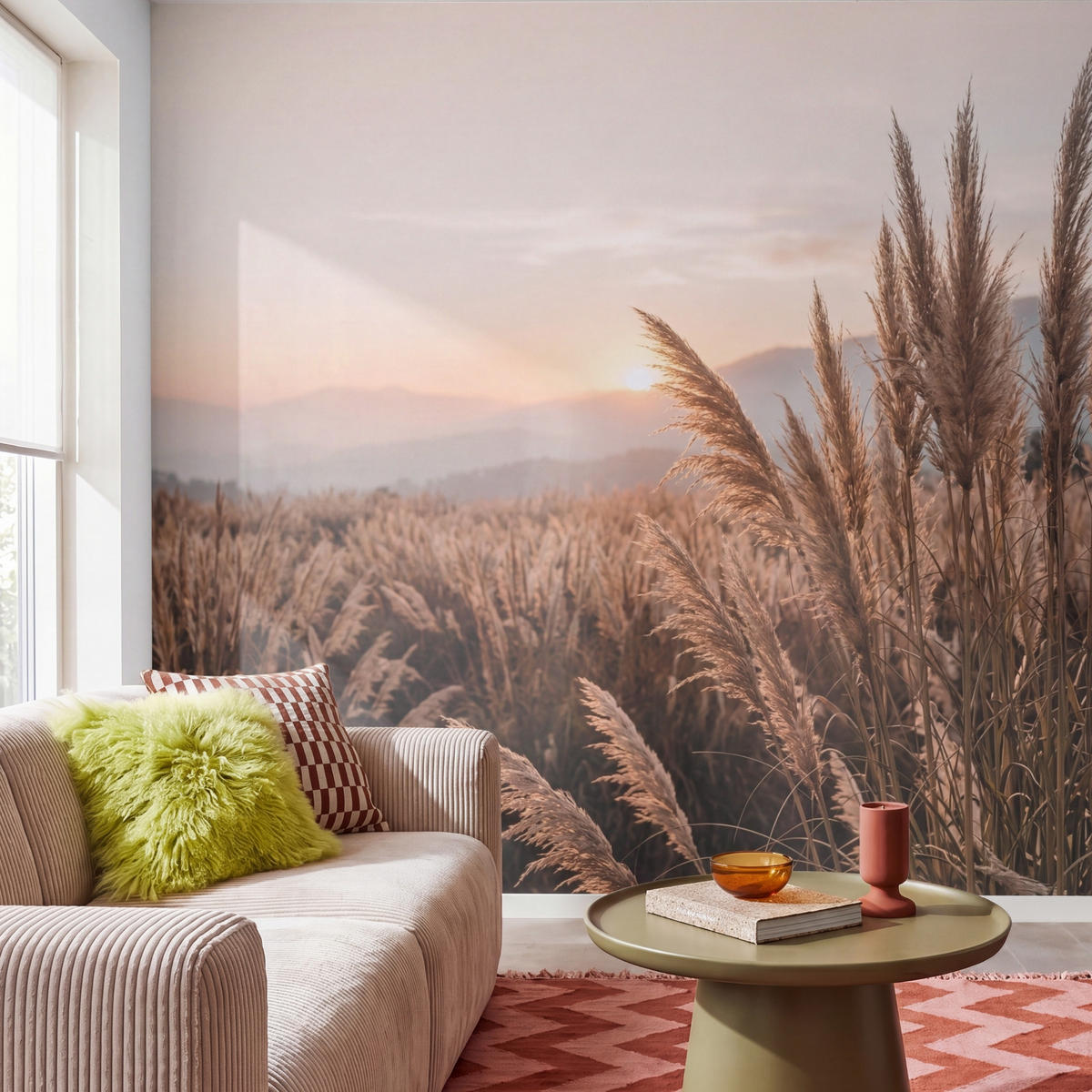 TAPETE - Gras - Feld - Sonne - Natur - 280x280 cm - Sandfarben, Papier (280/280cm) - OnlyWow