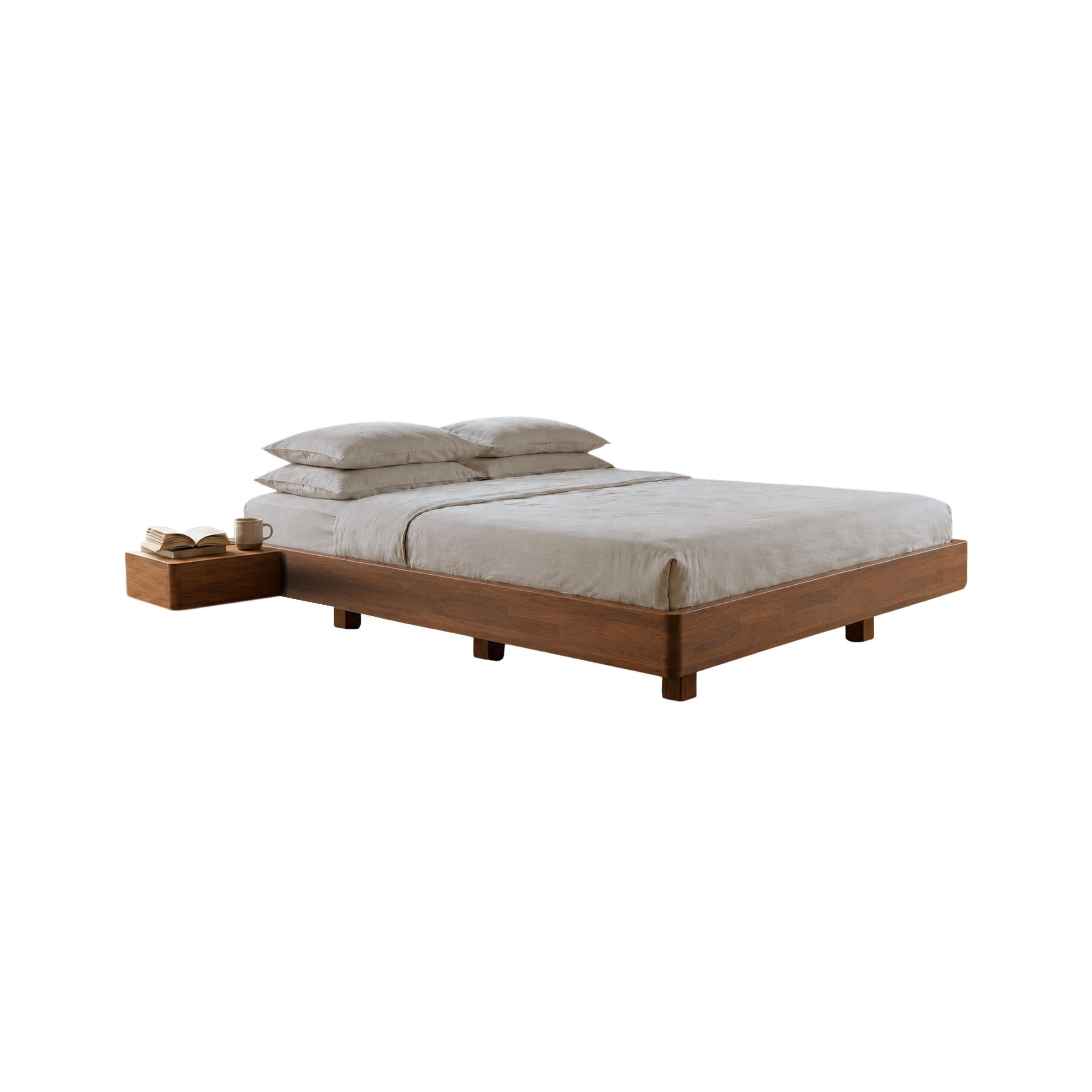 MASSIVHOLZBETT Lena Flat mit 2 Nachttischen, 120/200, Buche - lackiert, Nussbaumfarbe - Walnussfarben, Holz/Buchenholz (120/200cm) - Visby