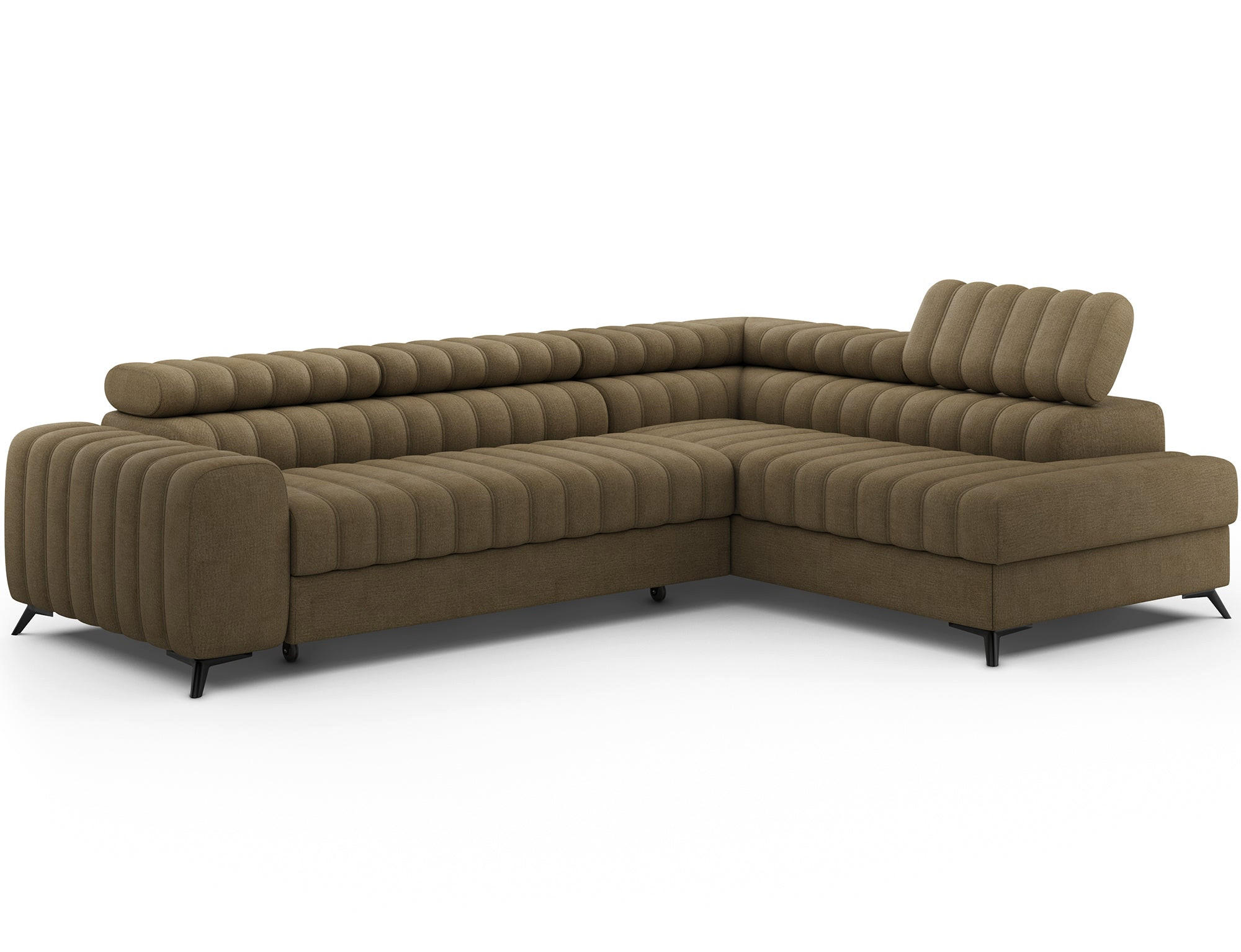 KANEDO Ecksofa mit Schlaffunktion und Bettkasten – Modernes Designsofa, verstellbare Kopfstützen, Metallfüße - Braun, Kunststoff (269/86cm) - Wohnideebilder