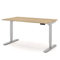 SCHREIBTISCH Elektrisch höhenverstellbarer Schreibtisch Y-Line Eiche Natura Weißaluminium 140/80/62-127cm - Weiß Hochglanz/Silberfarben, Holzwerkstoff/Metall (80/140/127cm) - ASSMANN