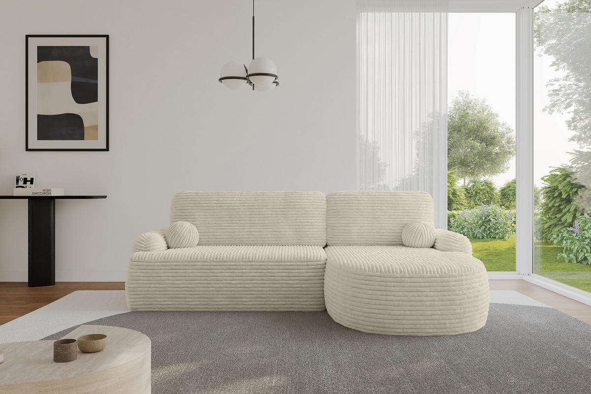 ECKSOFA mit Schlaffunktion und Bettkasten LIRA-L - 264x172x89 Creme - Ecru, Holzwerkstoff/Textil (172/264cm) - ALTDECOR