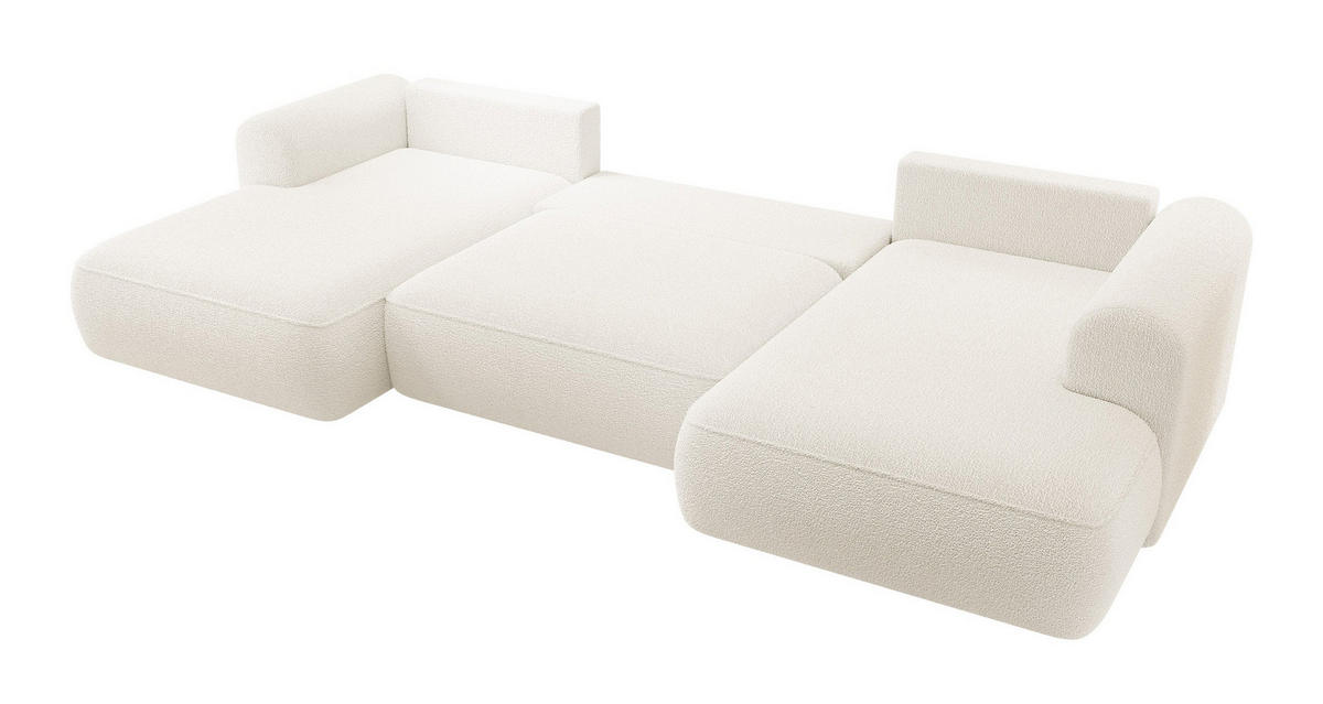 WOHNLANDSCHAFT Ovo Creme Boucle - Creme/Schwarz, Textil (380/95/167cm) - Selsey