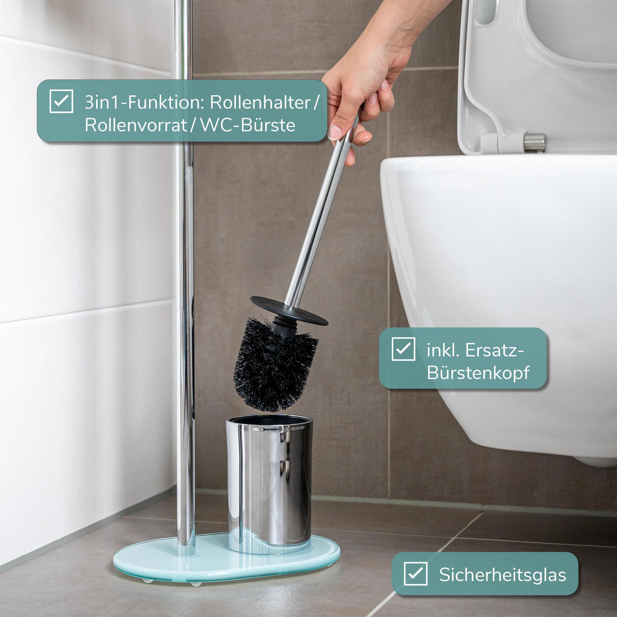 STAND-WC-GARNITUR, weiß, Edelstahl - Weiß, Metall (28.5/72.5/12cm) - bremermann