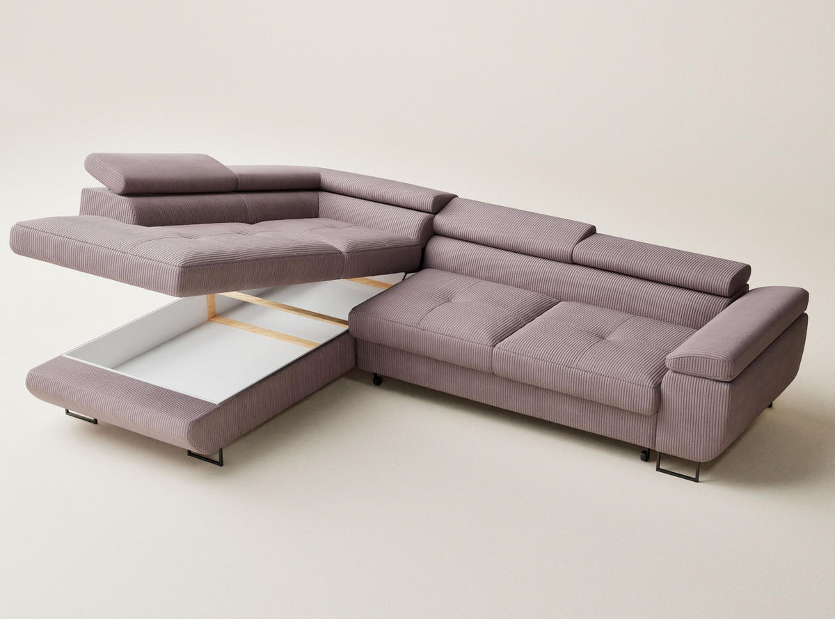 ECKSOFA MIT SCHLAFFUNKTION Concord Lila Samtstoff - Flieder/Schwarz, Holz/Holzwerkstoff (203/277cm) - Maison de Reve