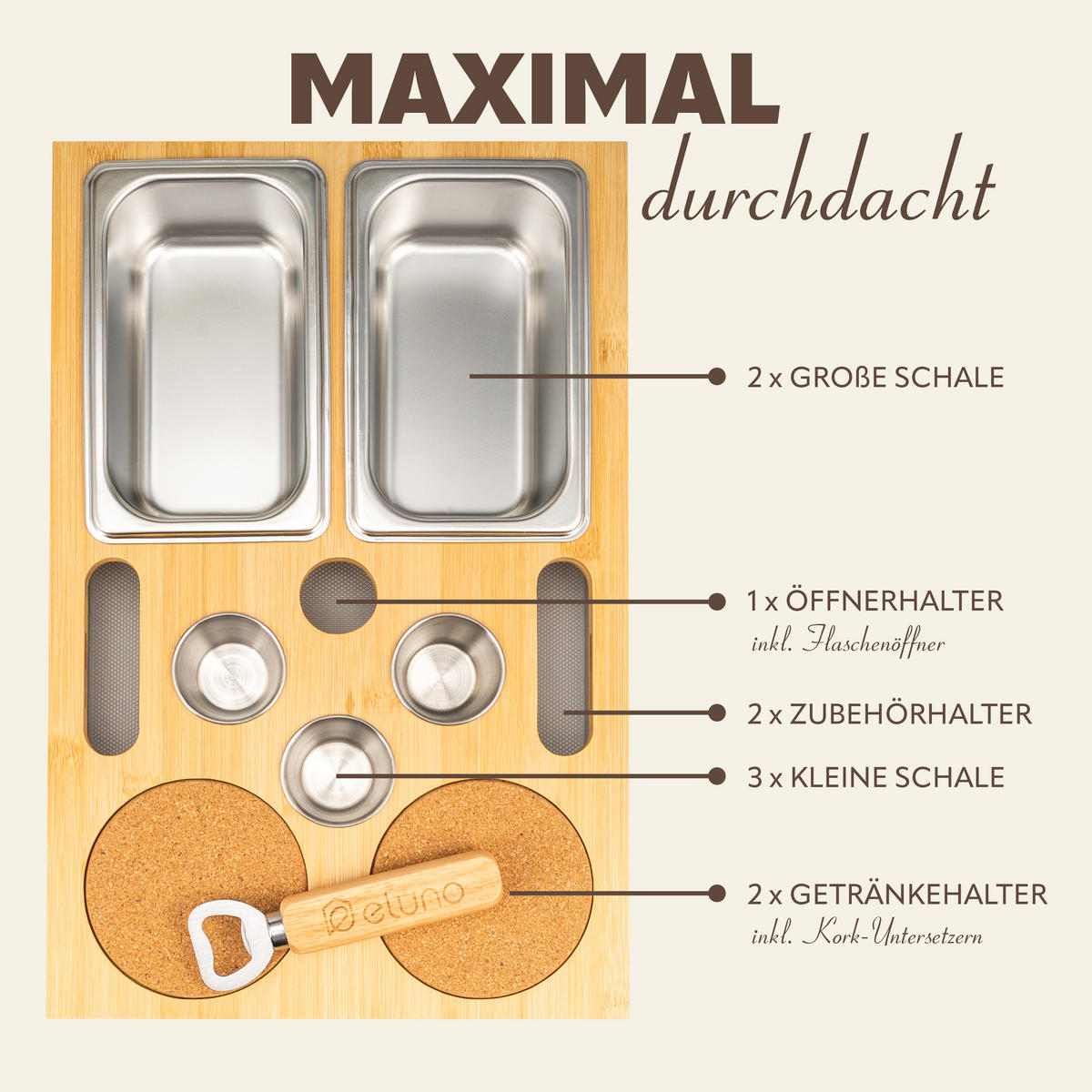 COUCHBAR mit abnehmbarem Deckel, Bambus, weiß - Creme, Holz (40/8/26cm) - eluno