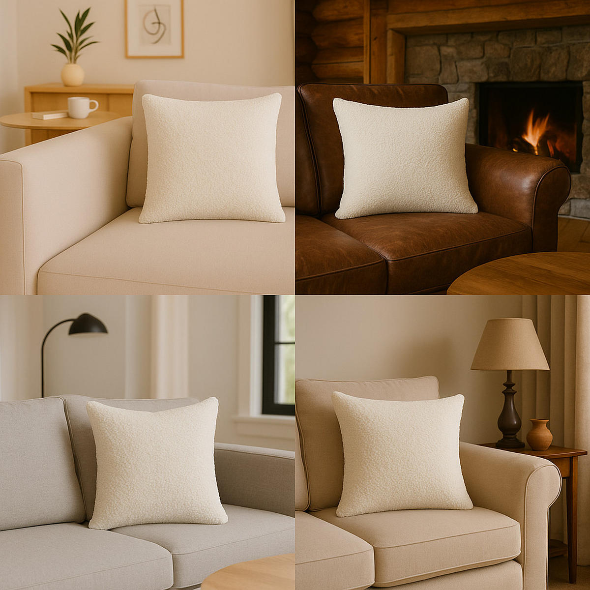 FELLKISSEN, Bouclé Teddy Zierkissen Natur Flauschkissen Dekokissen 40x40cm - Naturfarben, Textil (40/40cm) - nordic coast company