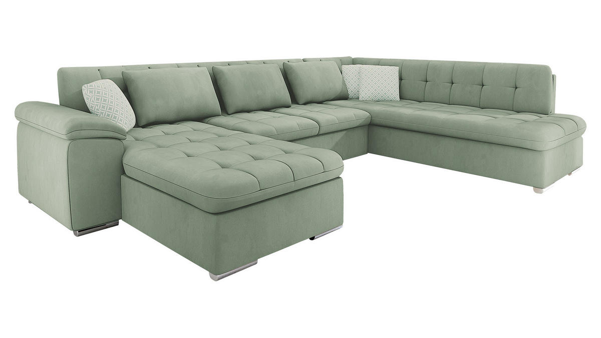 WOHNLANDSCHAFT Niko Bis, Seite: Links - Hellgrün, Holz/Textil (348/76/205cm) - MIRJAN24