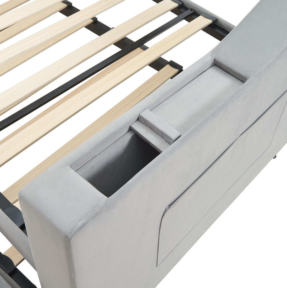 POLSTERBETT 90/190 cm Grau aus Samtstoff mit USB-Ladeanschluss - Grau, Textil (90/180cm) - OKMYHOME