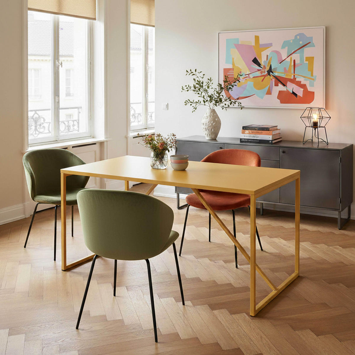 ESSTISCH, Gelb - Gelb, Metall (120/80/78cm) - Oviala