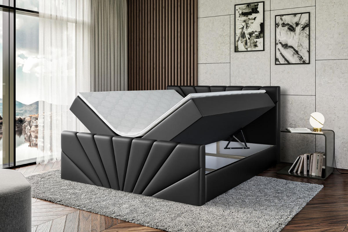 AMERICKÁ postel MILTIO-Z – 200 x 200 cm – H3 – vysoce lesklá černá - vysoce lesklá černá, kompozitní dřevo (200/200cm) - ALTDECOR