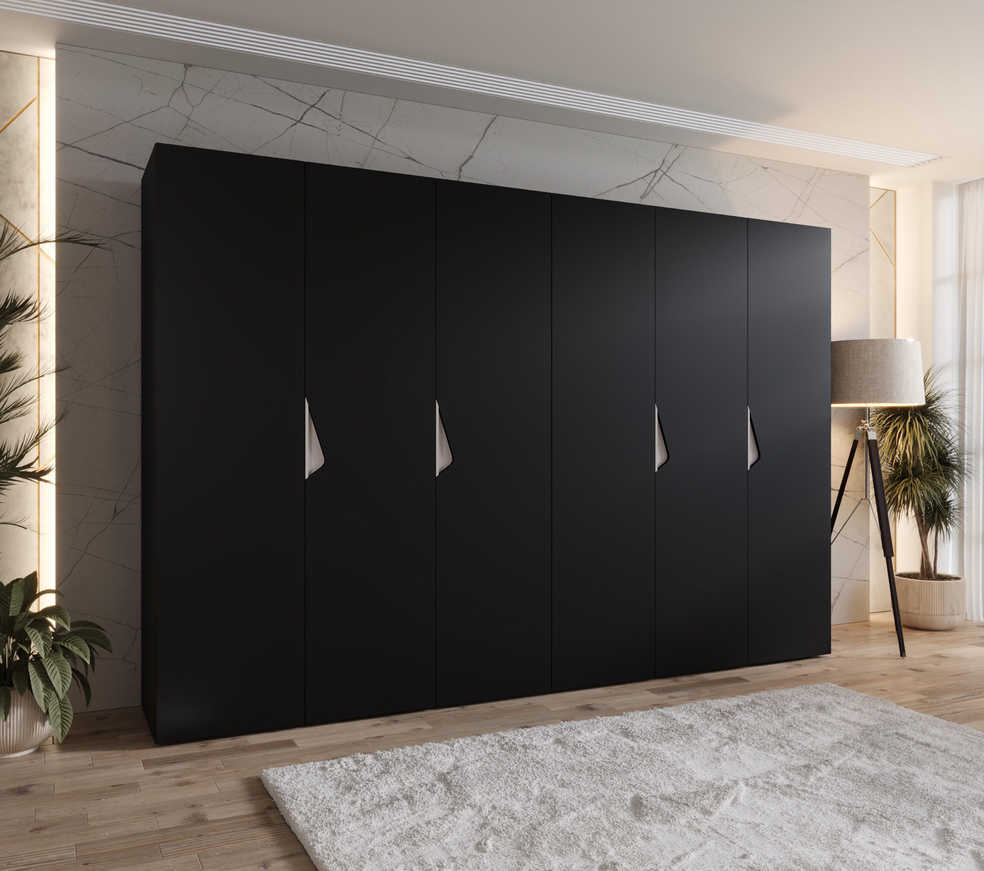 DREHTÜRENSCHRANK 202/300/52 6-türig - Beige/Schwarz, Holz/Metall (300/202/52cm) - Abiks Möbel