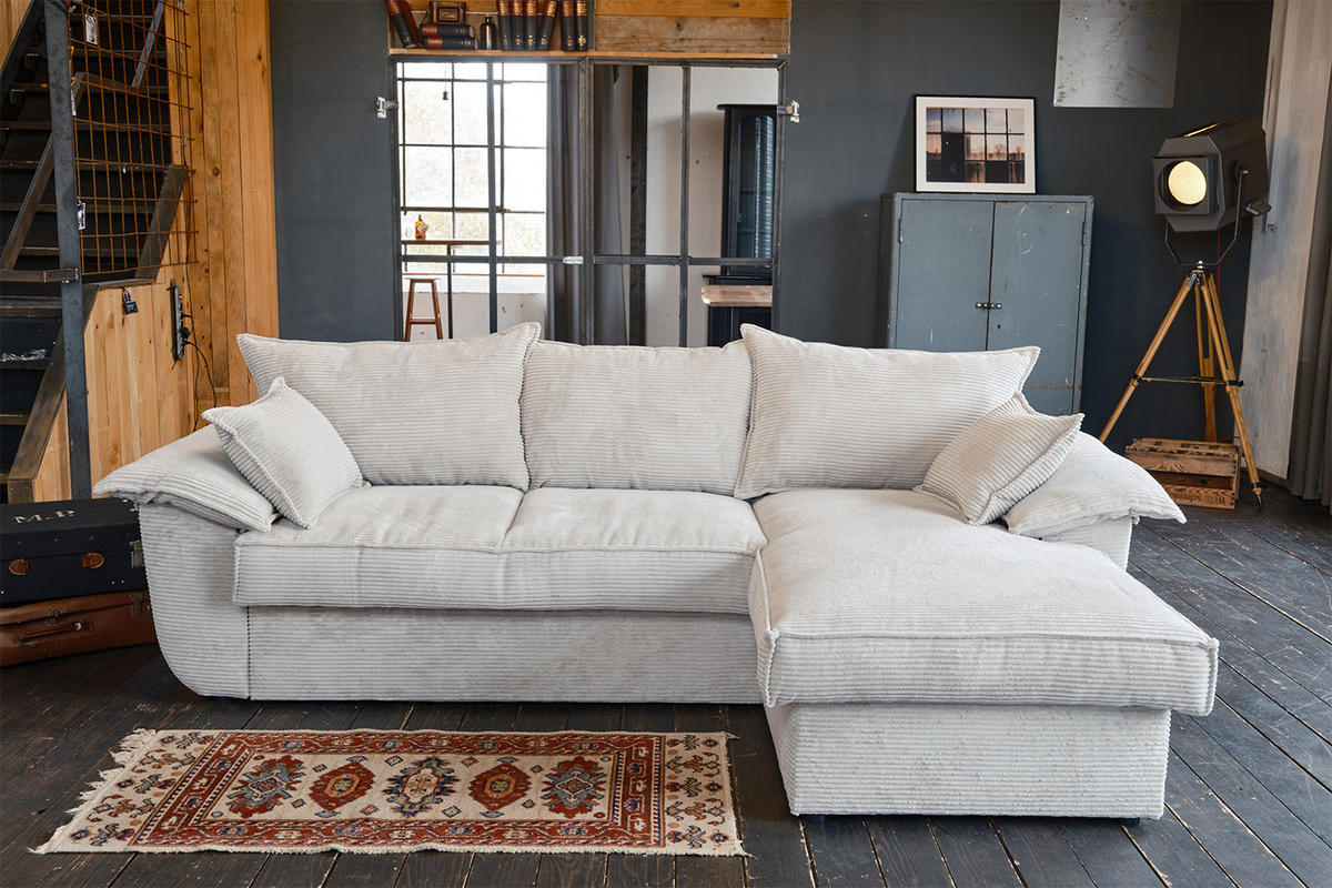 ECKSOFA DAMETO Weiß Cord - Schwarz/Weiß, Kunststoff/Textil (266/174cm) - KAWOLA
